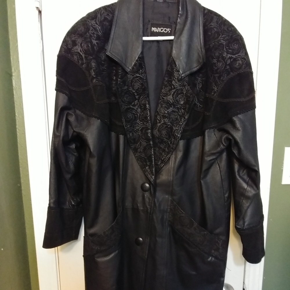 Margos Leather Embellished Long Coat